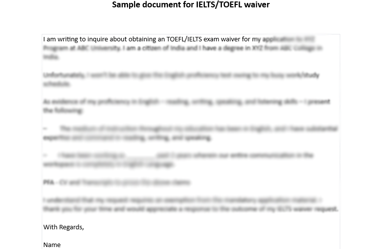 Sample document for IELTS_TOEFL waiver