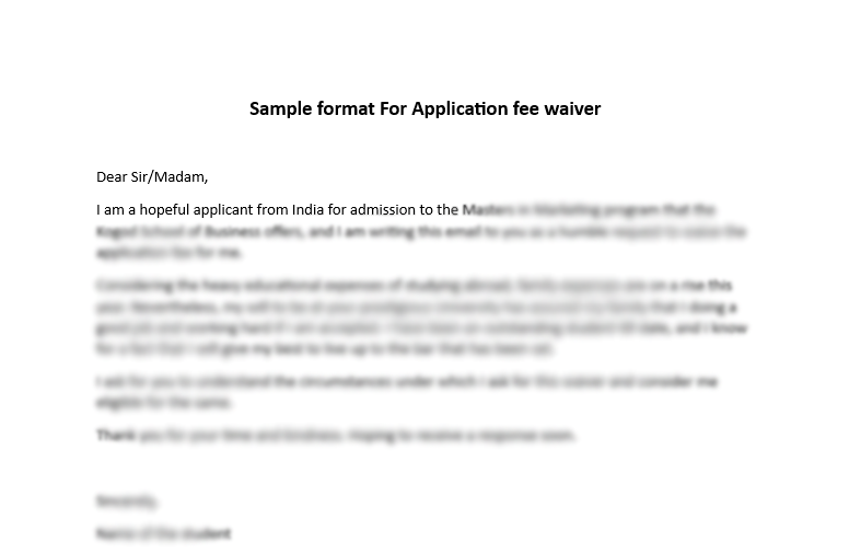 Sample format For Application fee waiver