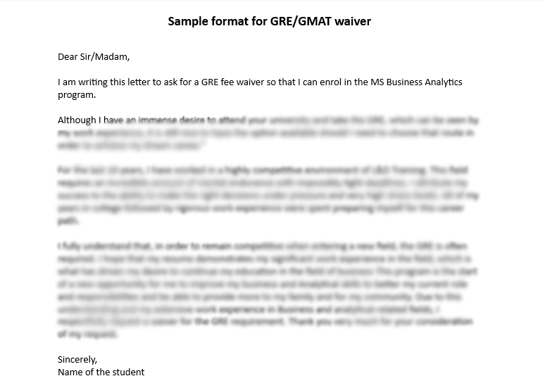 Sample format for GRE_GMAT waiver