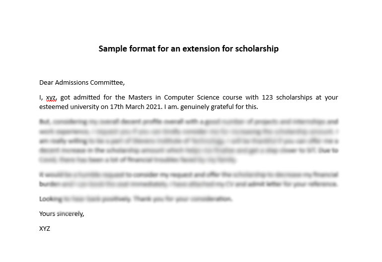 Sample format for an extension for scholarship
