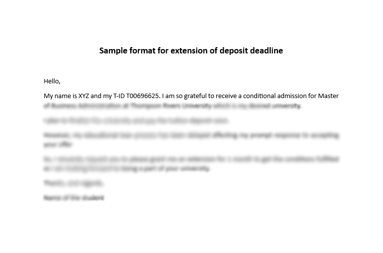 Sample format for extension of deposit deadline
