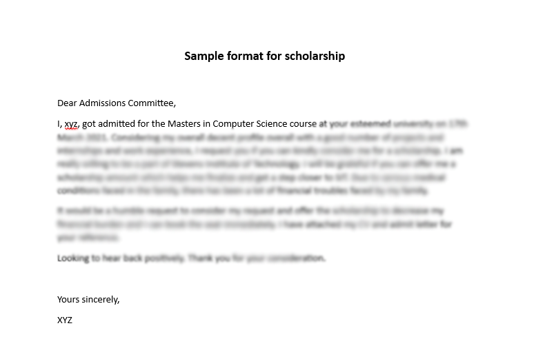 Sample format for scholarship